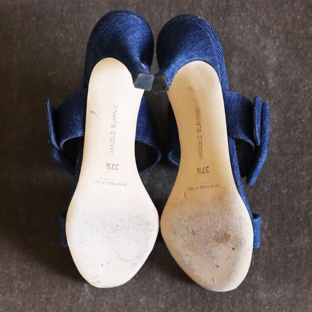 SOLD! Manolo Blahnik Denim Sandal Heel with Buckle - Picture 9 of 10